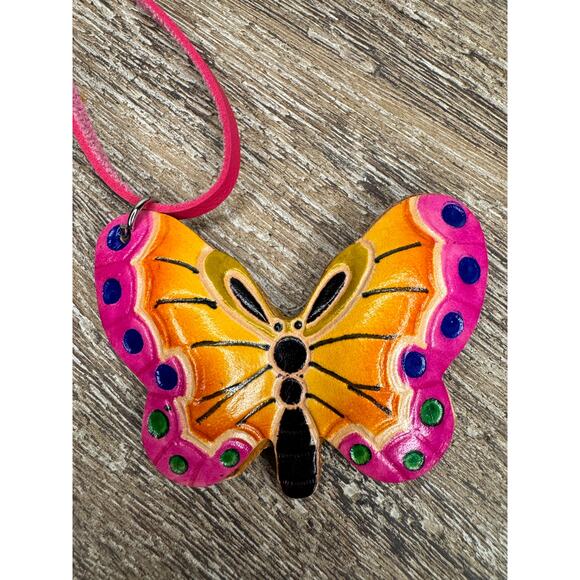 Genuine Leather Butterfly Purse Charm Leather Hand Painted Spring Bag Charm NEW - Picture 4 of 5